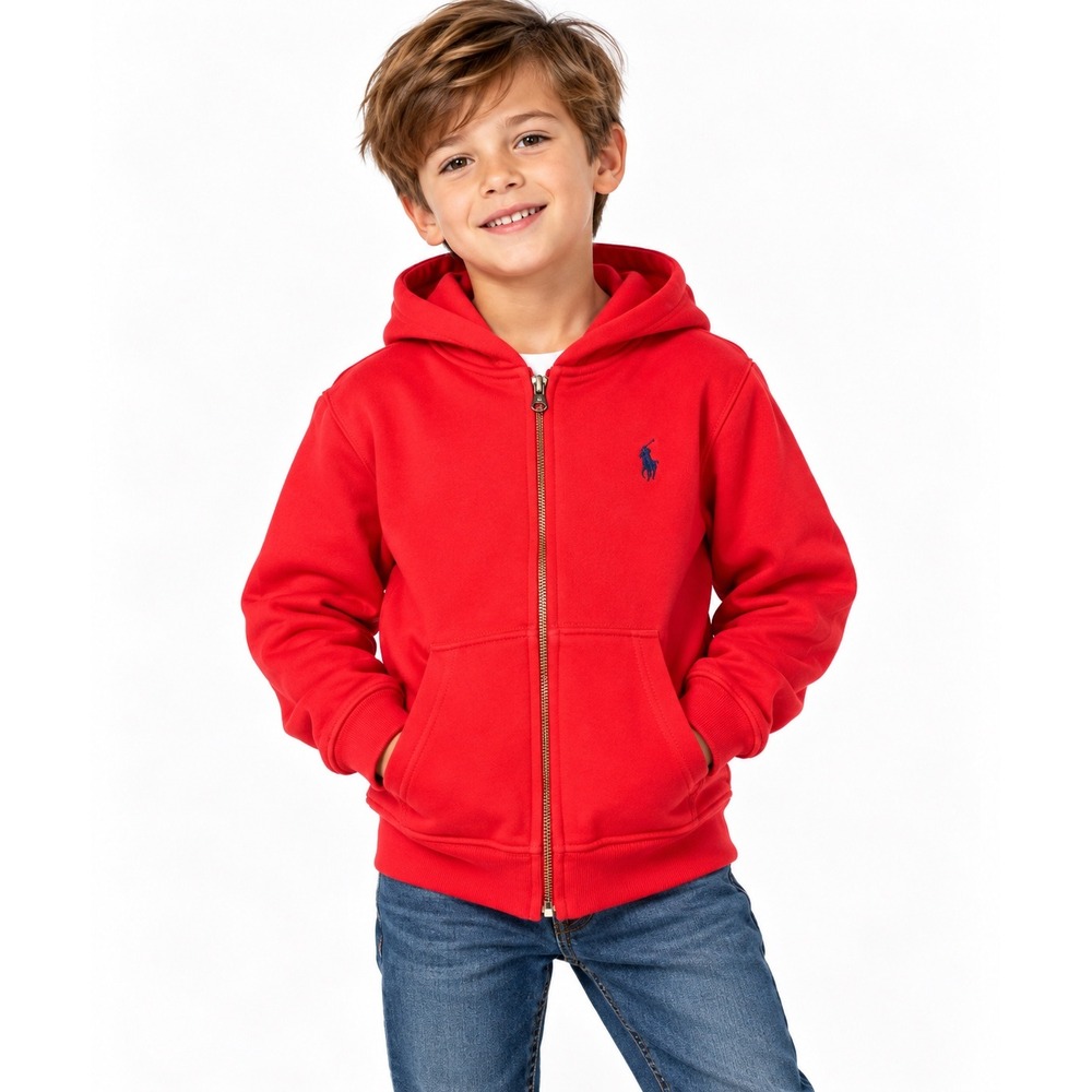 Polo Ralph Lauren Full Zip Hoodie Classic Pony Preppy Sporty Size 7 Red